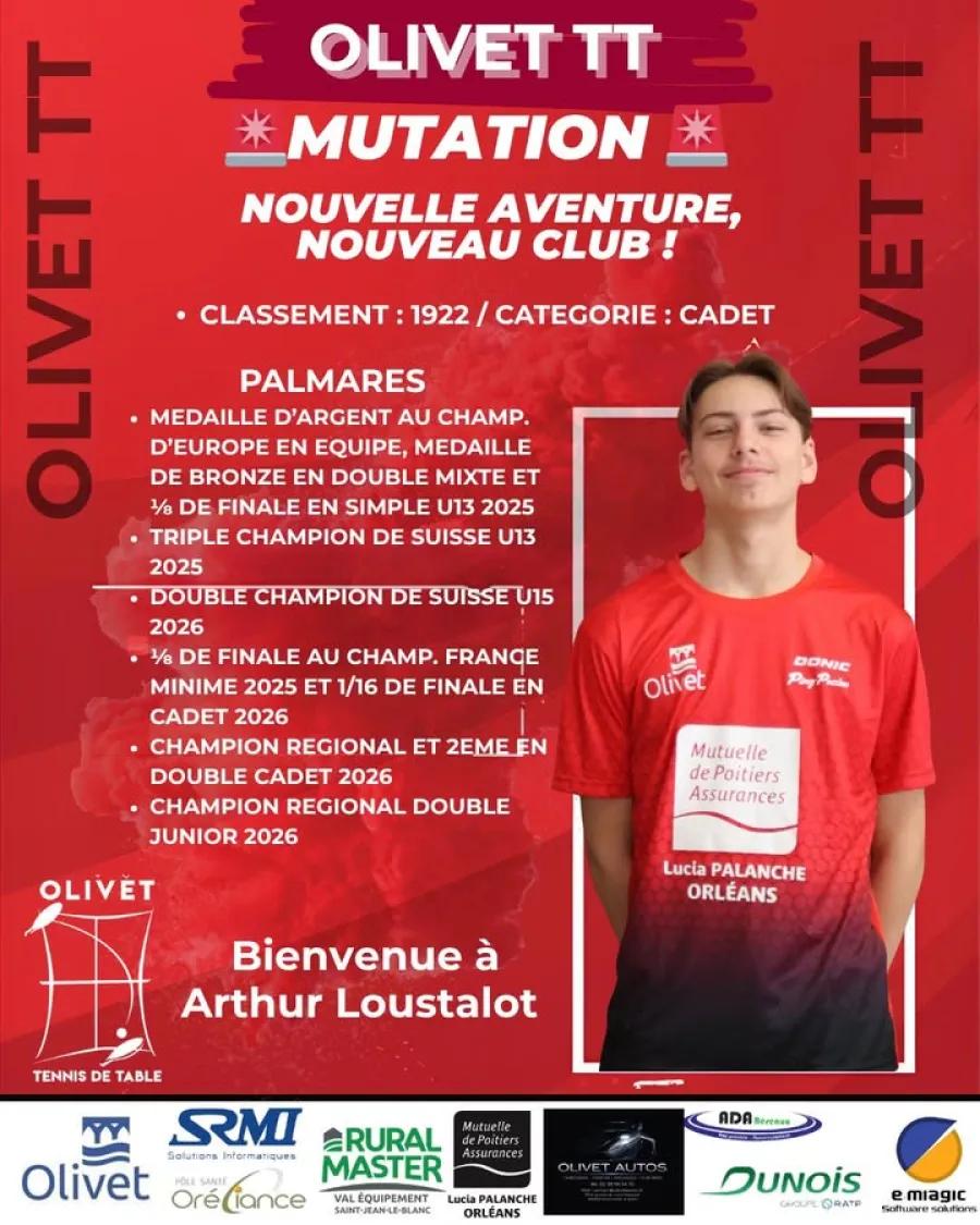 Nous sommes heureux d’accueillir Arthur Loustalot au sein d’Olivet TT ! — photo 1